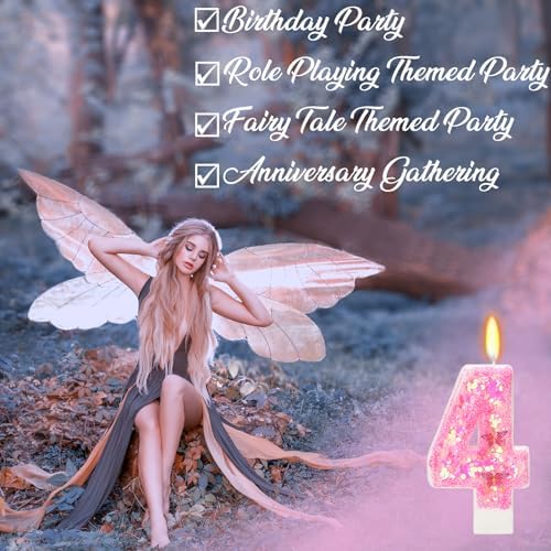 Pink Butterfly Number 4 Birthday Candle for Princess Party