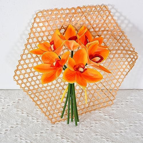XIYUAN Artificial Cymbidium Orchids 12 Bunches Orange