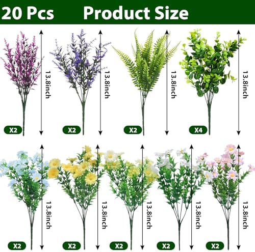 20 Bundles Artificial Flowers for Outdoor Decoration