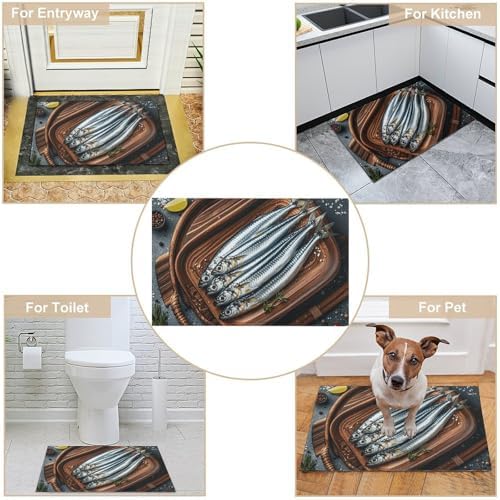 Sardines Floor Mat Non-Slip Entryway Rug for Home and Kitchen