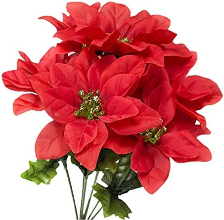 6 Pack Artificial Poinsettia Bushes for Christmas Decor