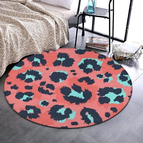 Modern Soft Leopard Print Area Rug 36 Inch Anti-Slip Circle Mat