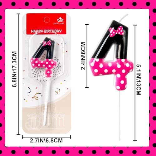 JonesLi 4th Birthday Pink Black Mouse Candle for Girls