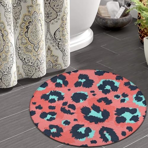 Modern Soft Leopard Print Area Rug 36 Inch Anti-Slip Circle Mat