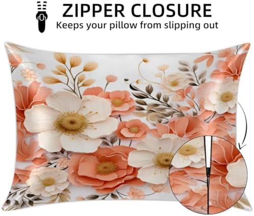 GzLeyigou Pink Floral Satin Pillowcase - 20x26in Standard Size