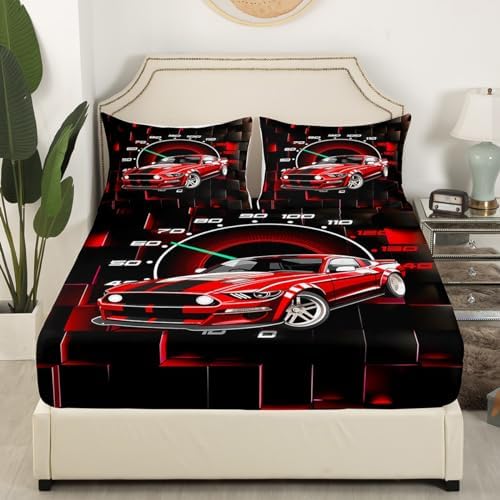 Race Car Fitted Sheet Queen Size with Pillow Case Set