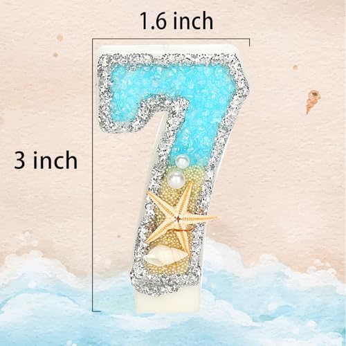 ElekFX 7th Birthday Candle with Beach Starfish Sequins