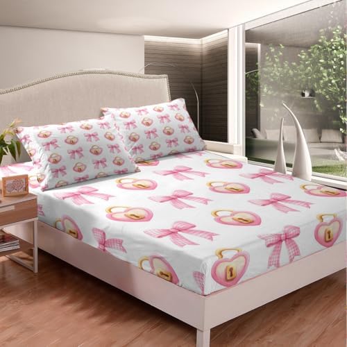 Manfei Love Lock Bed Sheet Set Dreamy Pink Bow Princess Style 1