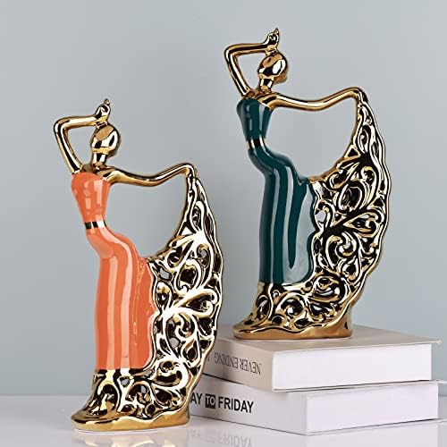 Ceramic Peacock Dancer Statue Green and Gold Home Decor 1