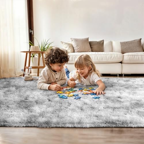 Blivonta 3x5 Shaggy Entryway Rug - Non Slip Tie Dyed Grey