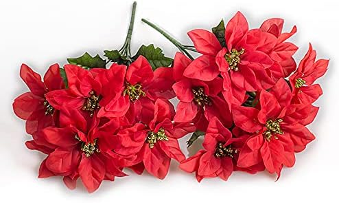 6 Pack Artificial Poinsettia Bushes for Christmas Decor