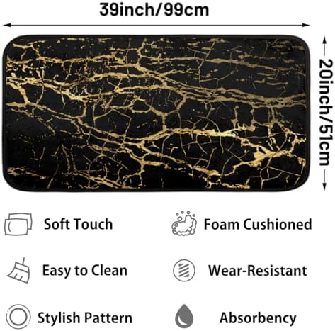 Black Gold Marble Anti-Fatigue Kitchen Rug Mat