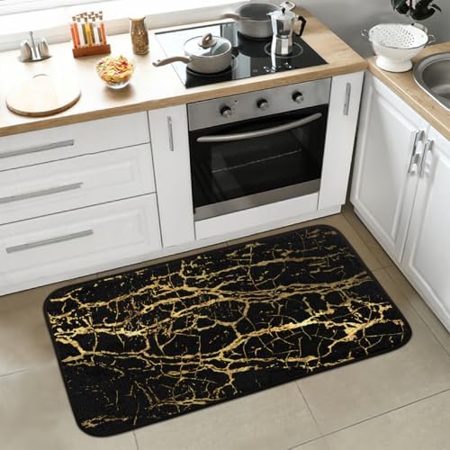 Black Gold Marble Anti-Fatigue Kitchen Rug Mat