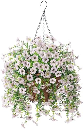 Ammyoo Artificial Hanging Daisy Flower Basket with Planter Boxwood