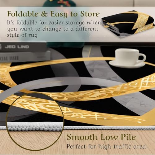 BSIKIE Black and Gold Geometric Area Rug 5x7ft