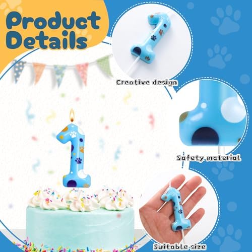 Blue Dog Paw Birthday Candles for Kids Parties