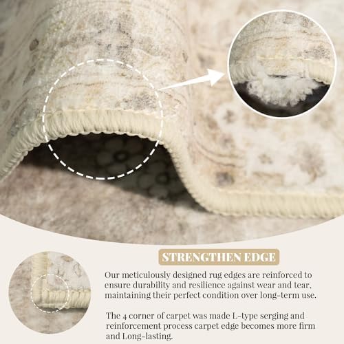 MUJOO Beige Floral Area Rug 2x3