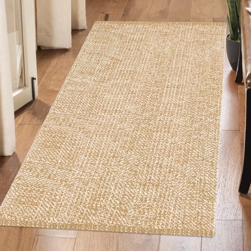 Boho Kitchen Rug 2x43 Tan Cream Reversible
