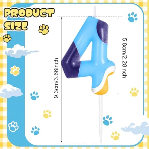 HIYZI Blue Dog Paw Birthday Candle Decorations Number 4