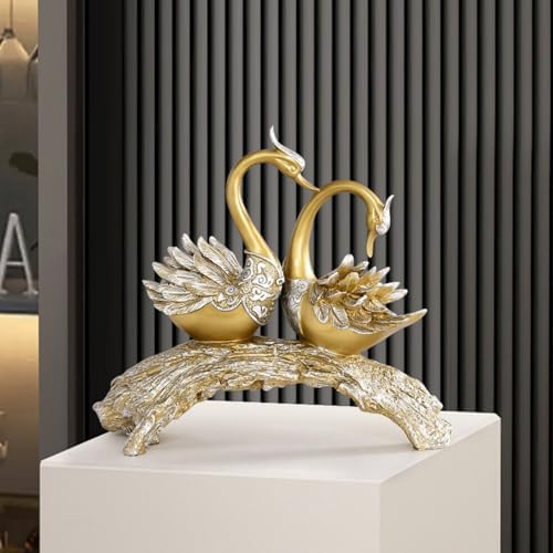 BULUXE 142 Inch Gold Couple Swan Sculpture
