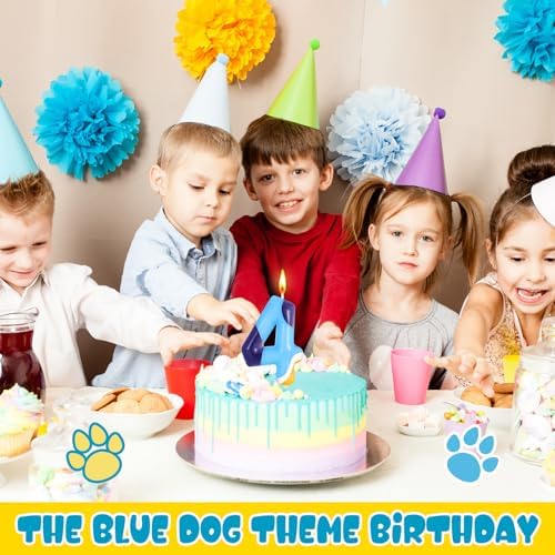 HIYZI Blue Dog Paw Birthday Candle Decorations Number 4