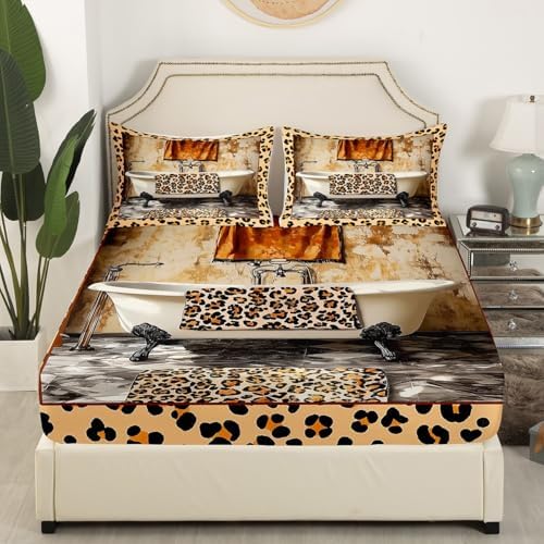 Manfei Leopard Print Twin Sheet Set with Pillowcase