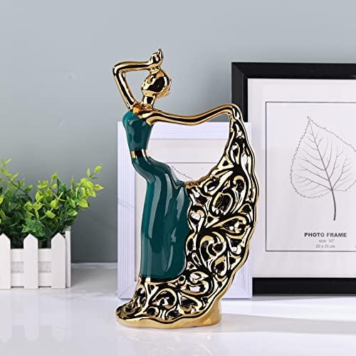 Ceramic Peacock Dancer Statue Green and Gold Home Decor 1
