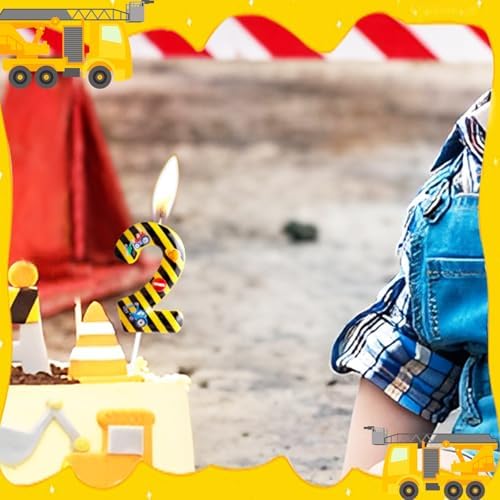 Construction Birthday Candles Number 3 Yellow Black Striped