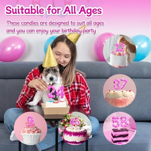 AXBMM Number 4 Pink Purple Dog Paw Birthday Candles Cake Topper