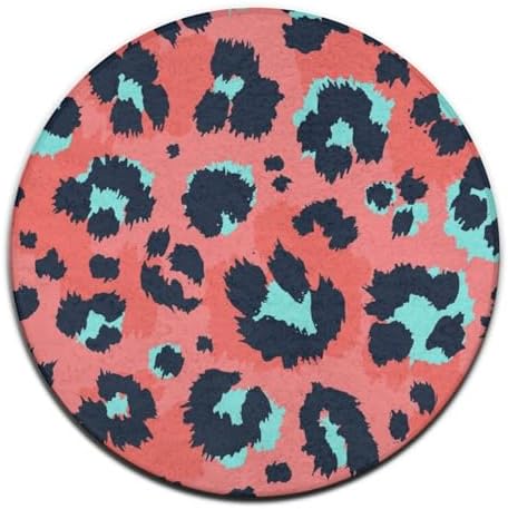 Modern Soft Leopard Print Area Rug 36 Inch Anti-Slip Circle Mat