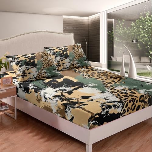 Manfei Leopard Print Bed Sheet Set Twin with Pillowcase