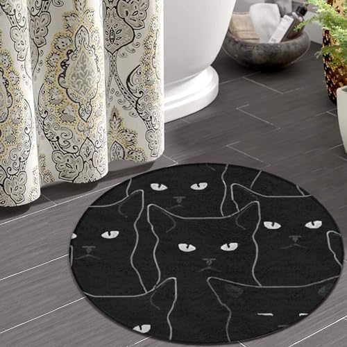 Modern Soft Area Rug 36inch Black Cat Circle Mat