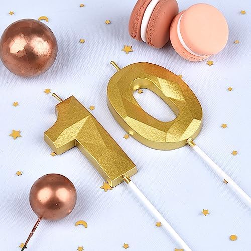 276 Inch Crystal Gold 10 Number Birthday Candles