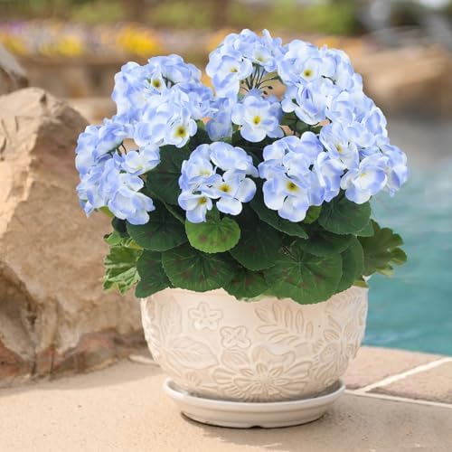 3 Pcs Artificial Blue Geranium Bushes for Garden Decor