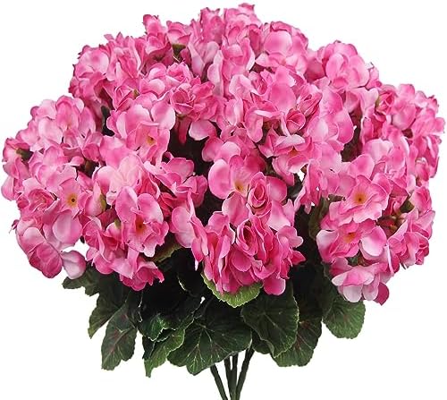 CISDUEO 4 Pcs Artificial Geranium Bush Pink Flowers