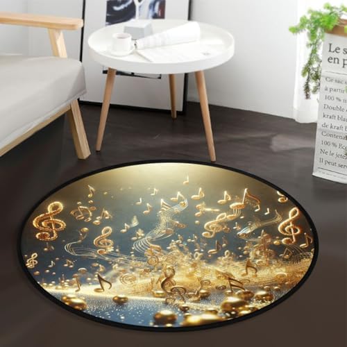 Glowing Music Note Round Rug 3ft Non Slip