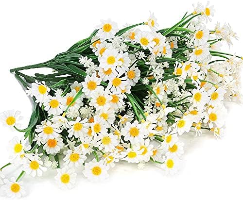 KUPOO Artificial Daisies Flowers UV Resistant 6 Bundles White