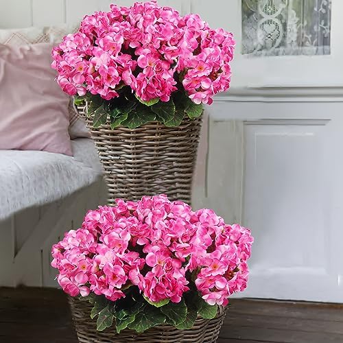 CISDUEO 4 Pcs Artificial Geranium Bush Pink Flowers