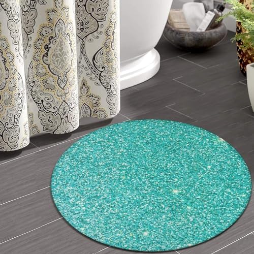 Meaudiwes Teal Blue Flannel Rug Non-Slip Round Mat