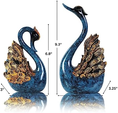 CECKQUE 2pcs Swan Statues Couple Home Decor Blue