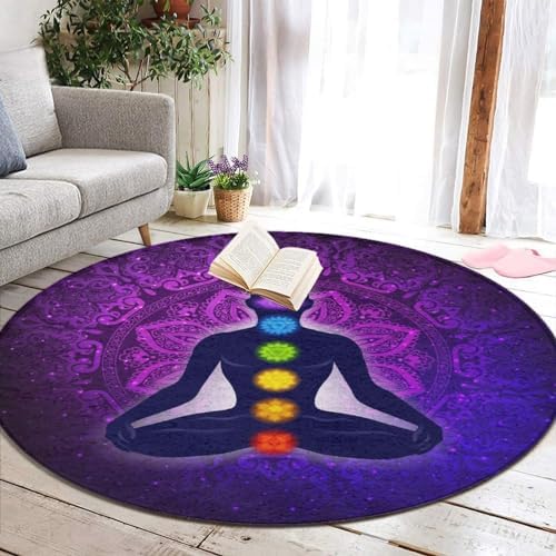 Soft Round Yoga Carpet with Lotus Purple Mandala Design