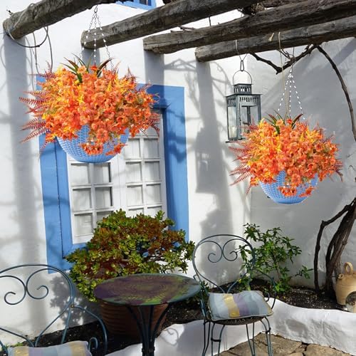 ANROUIN 15pcs Artificial Flowers Fake Mums Orange Fall Decor
