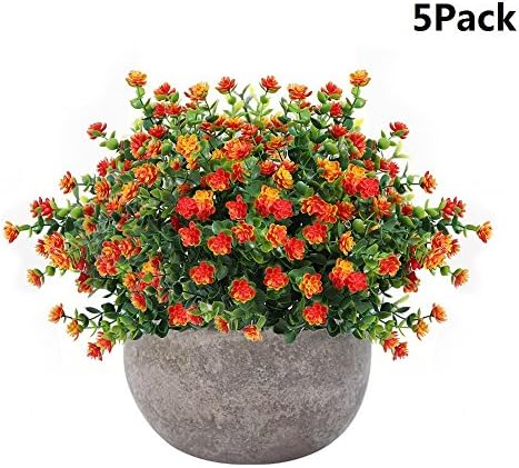 5Pack Artificial Orange Red Flowers UV Resistant Outdoor Decor