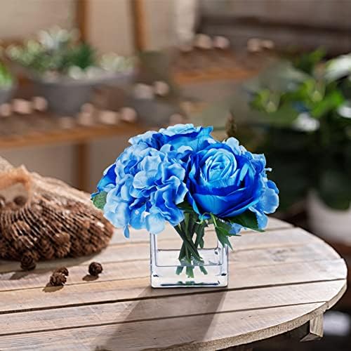 ENOVA FLORAL Blue Mixed Silk Flowers with Vase