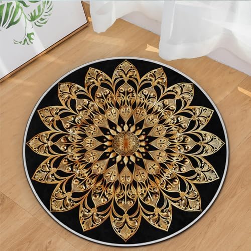 Black Gold Floral Round Rug 4 Diameter
