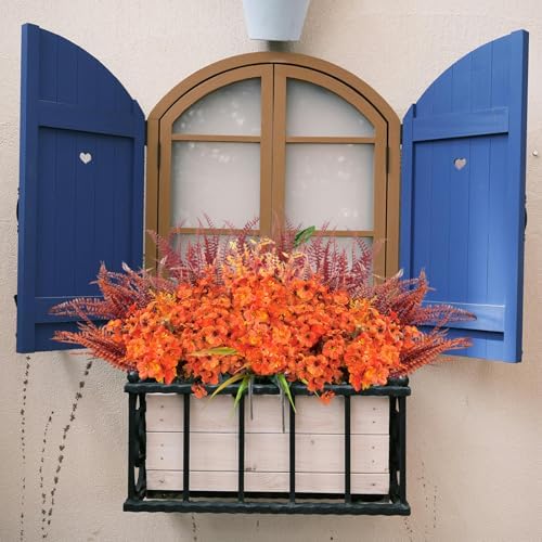 ANROUIN 15pcs Artificial Flowers Fake Mums Orange Fall Decor