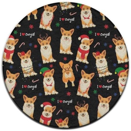 Meaudiwes Comfort Flannel Round Rug - Christmas Corgi Design