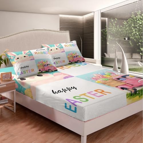 Manfei Happy Easter Bed Sheet Set Twin Size with Pillowcase