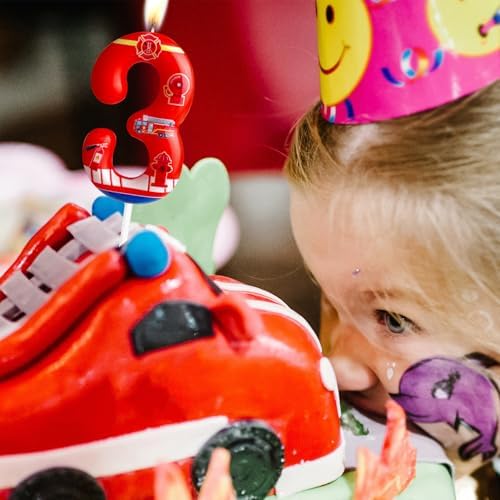 Cxryrzhe 4th Birthday Firetruck Candle Cake Topper