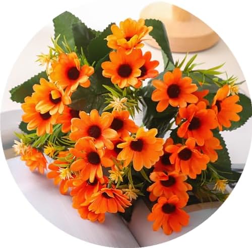 PASYOU Artificial Daisies Flowers 4 Bundles Orange